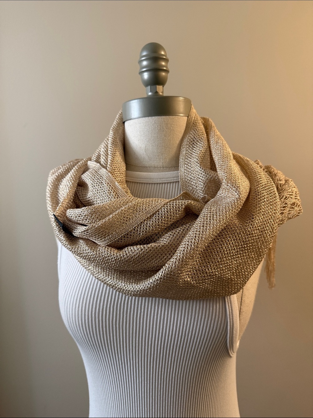 Women's Light Gold Evening Wrap Shawl - Picture 6 of 9